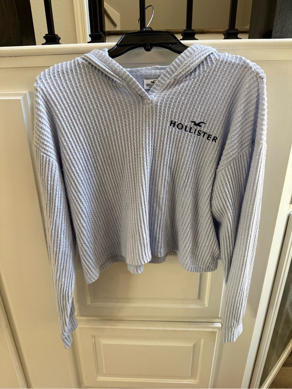 Hollister Light Blue Ribbed Hooded Pullover
